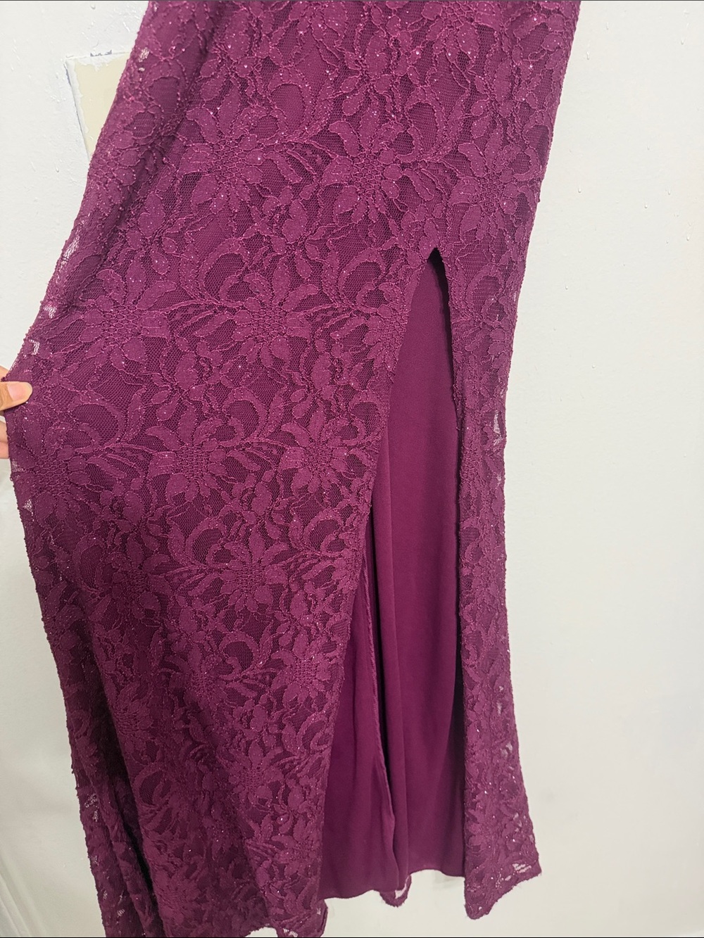 City Studio Plum Lace Evening Gown with Beaded Neckline - Picture 3 of 4